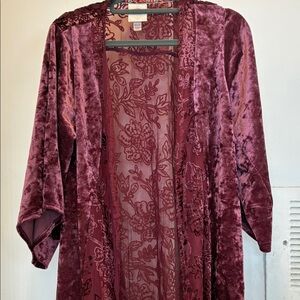 Knox Rose Velvet Floral Kimono in Burgundy